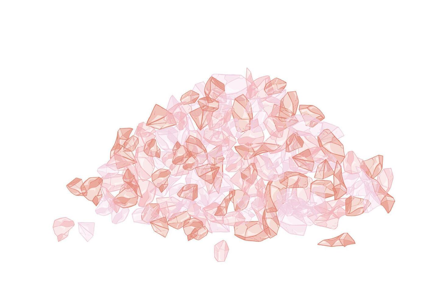 Pink salt crystals forming a small mountain on a white background, food, health, and wellness. vector