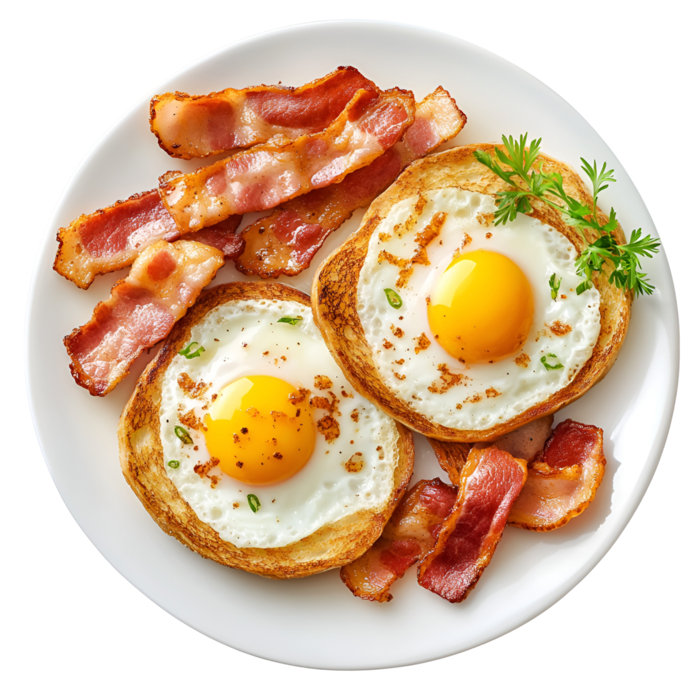 Delicious Breakfast Meal With Fried Eggs And Bacon Isolated Transparent Background png