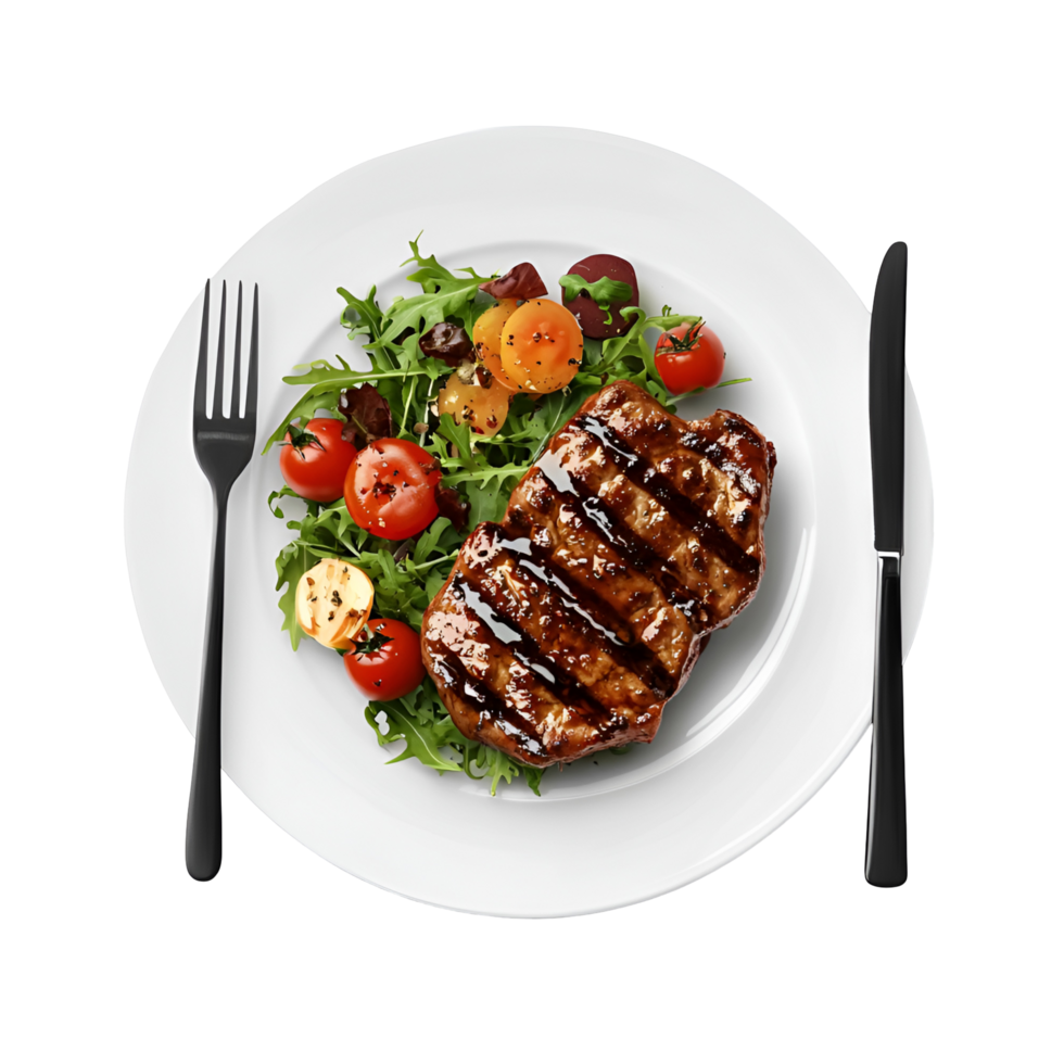 Beef Steak With Salad Plate Transparent Background png