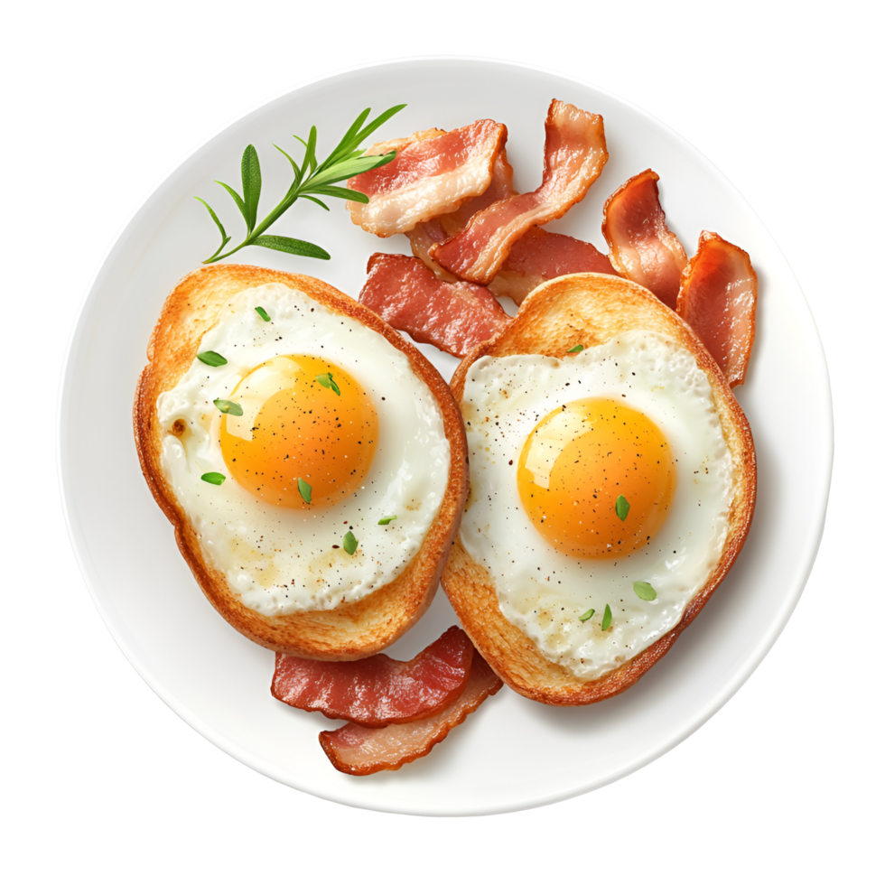 Classic Breakfast Plate With Eggs And Bacon Isolated Transparent Background png