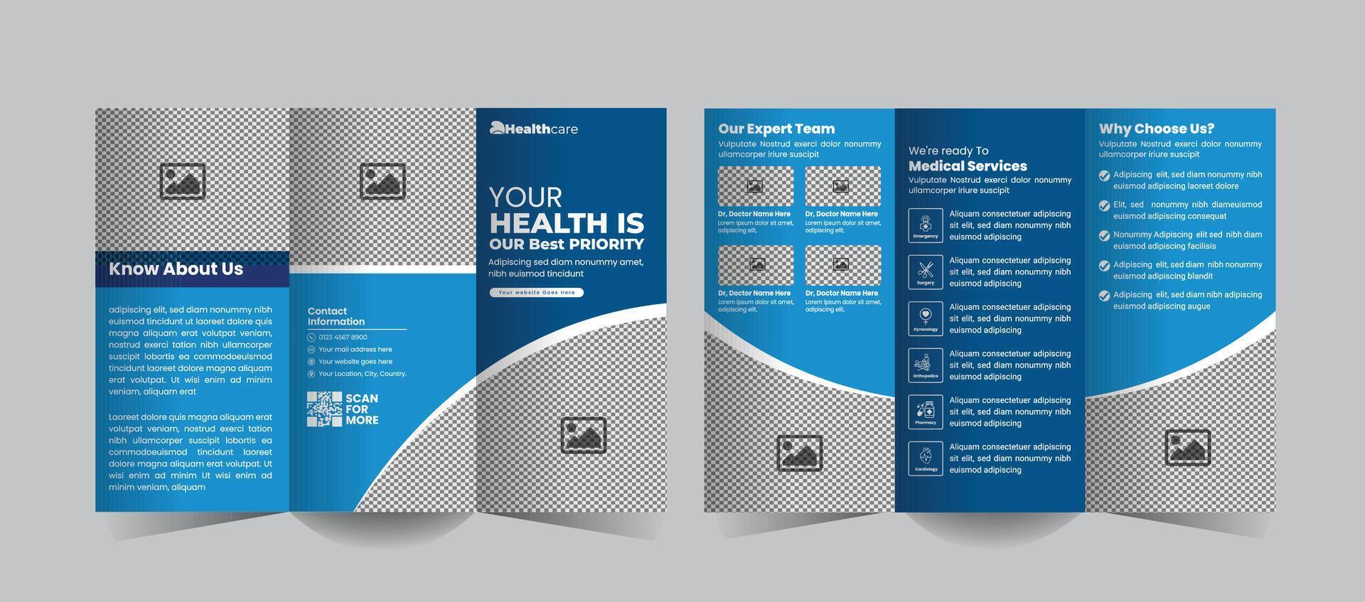 Healthcare brochure design featuring medical services vector