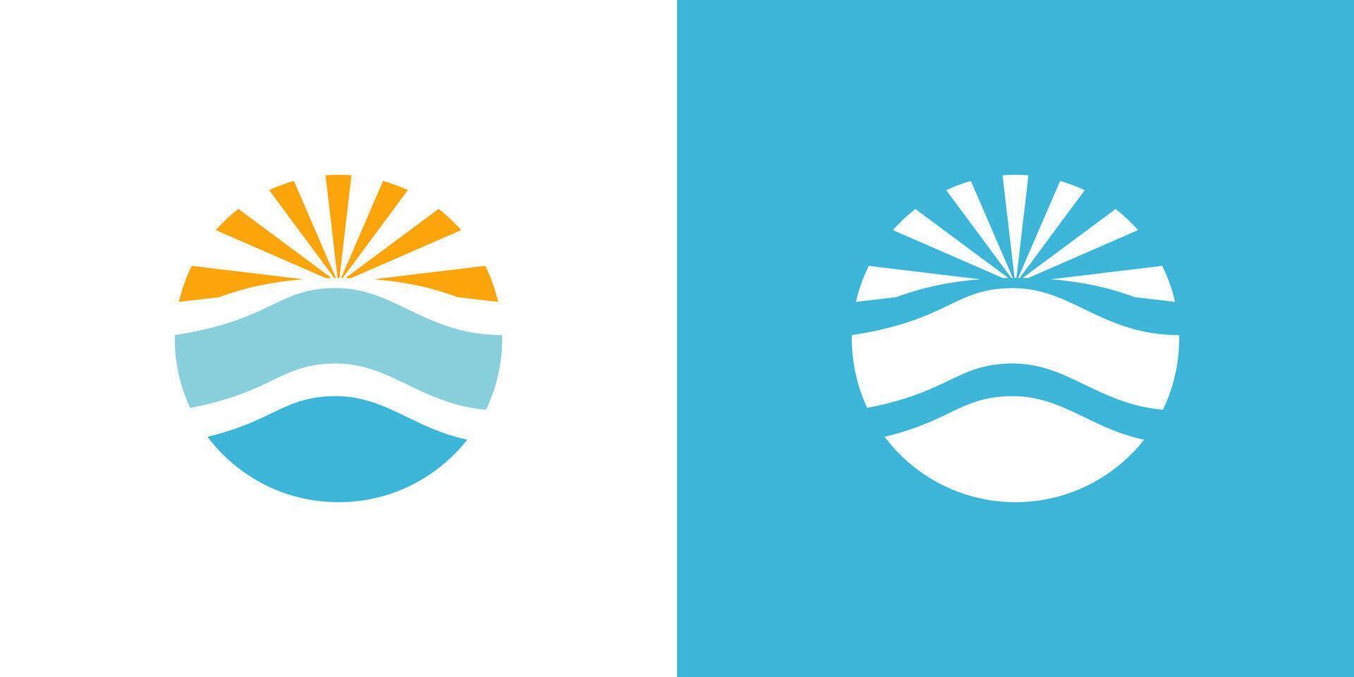 Sun sea ocean wave in circle icon abstract sunlight sunset logo vector
