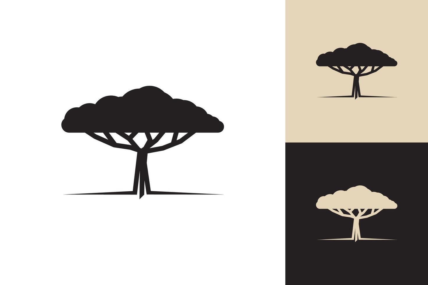 Acacia tree logo wild safari savannah africa flat icon vector