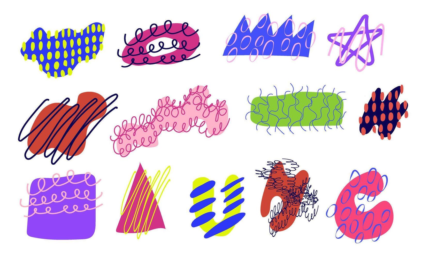 Colorful Abstract Doodle Shapes Collection on White Background vector