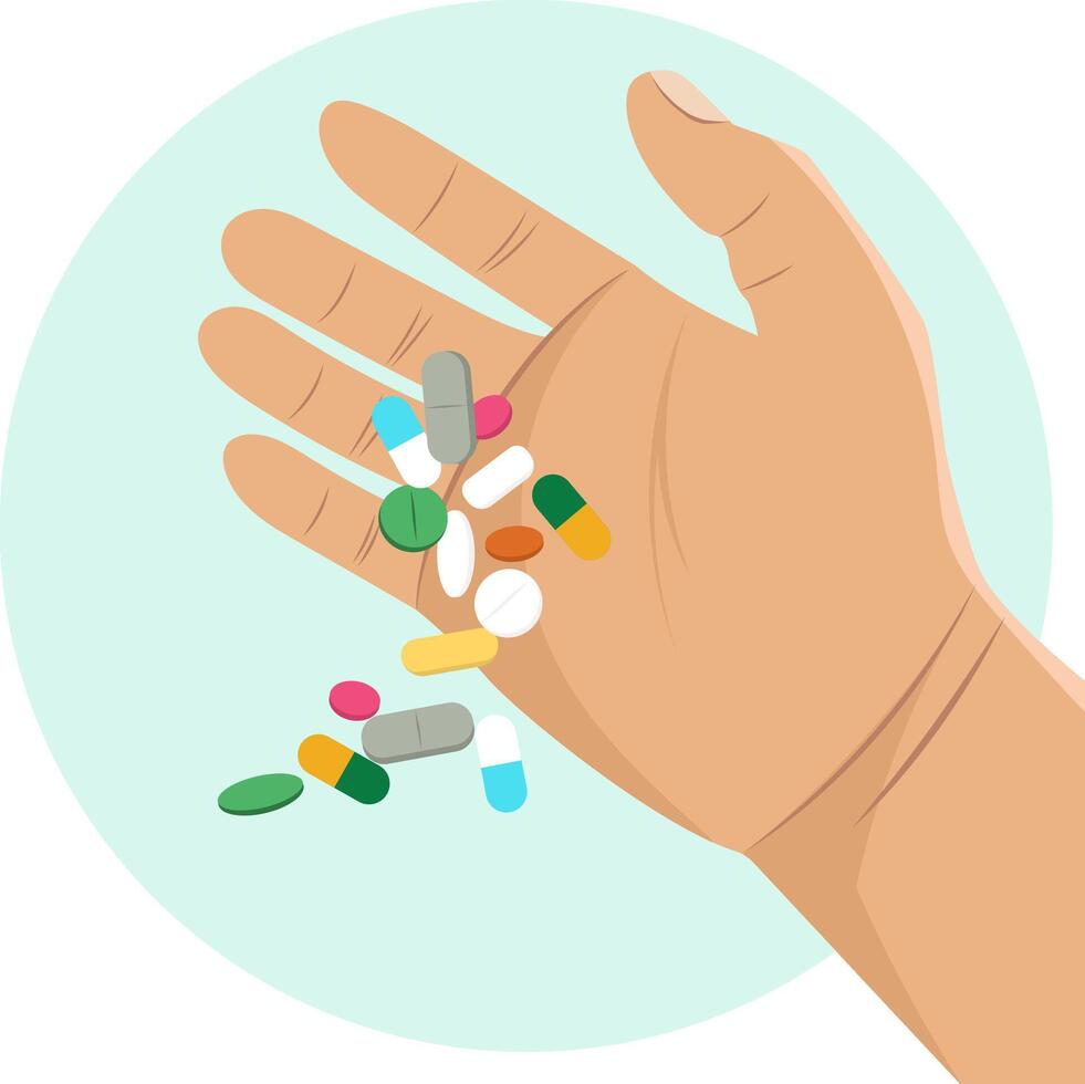 Illustration of a hand with too much medicine vector