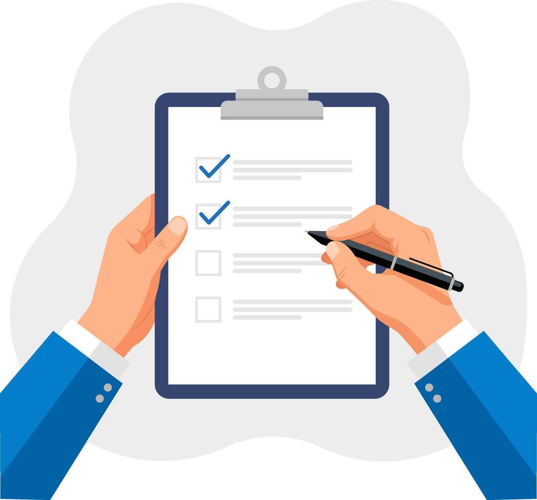Hands Filling Checklist Task Completion and Goal Achievement vector