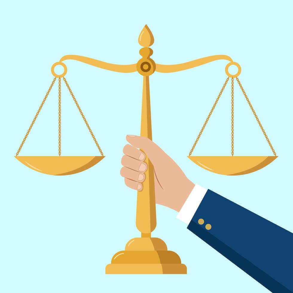 illustration of a business person hand holding a balanced scale vector