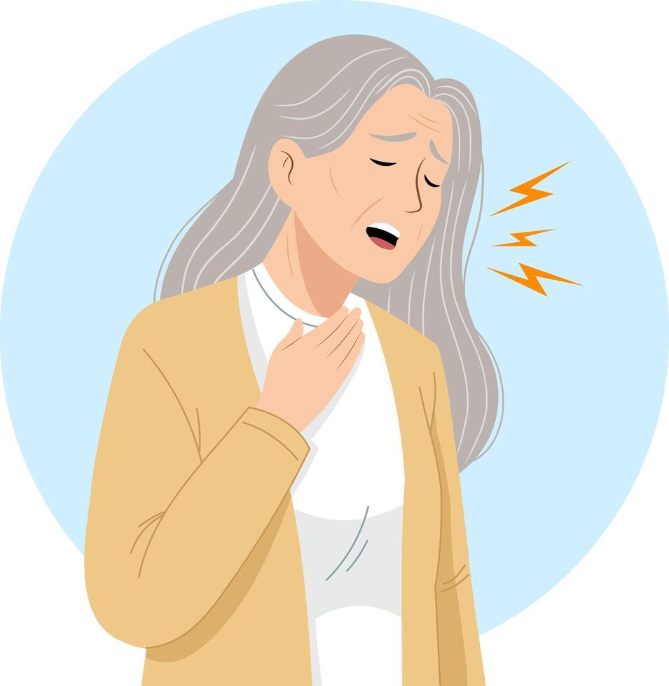 Illustration of an old woman who is sick and has a sore throat. vector