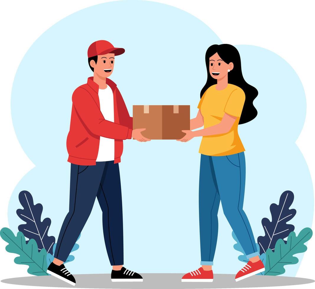 Delivery Staff Delivering Package E-commerce and Logistics Service vector