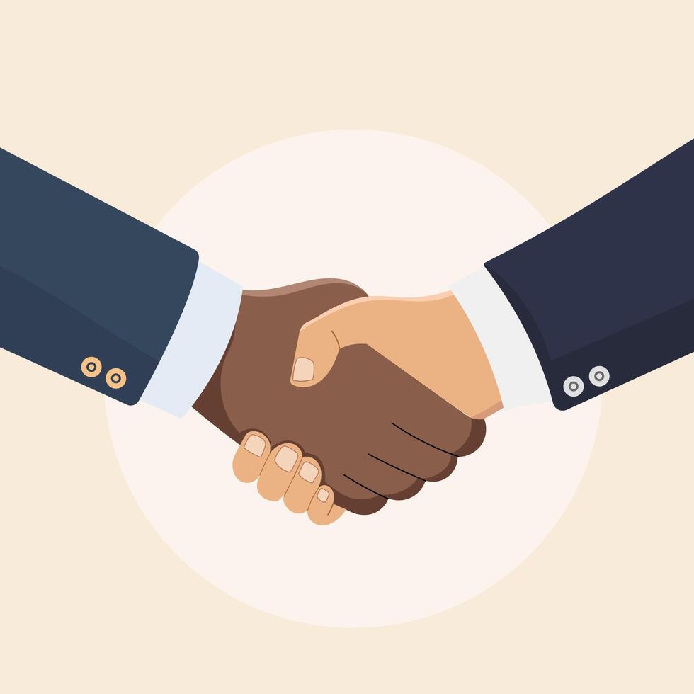 Illustration of two hands shaking professionally. The handshake is firm, indicating agreement and partnership. vector