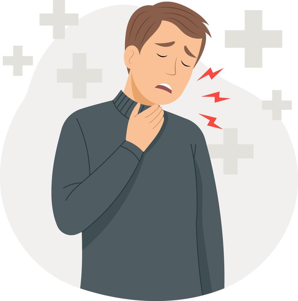Illustration of a man who is sick and has a sore throat. vector