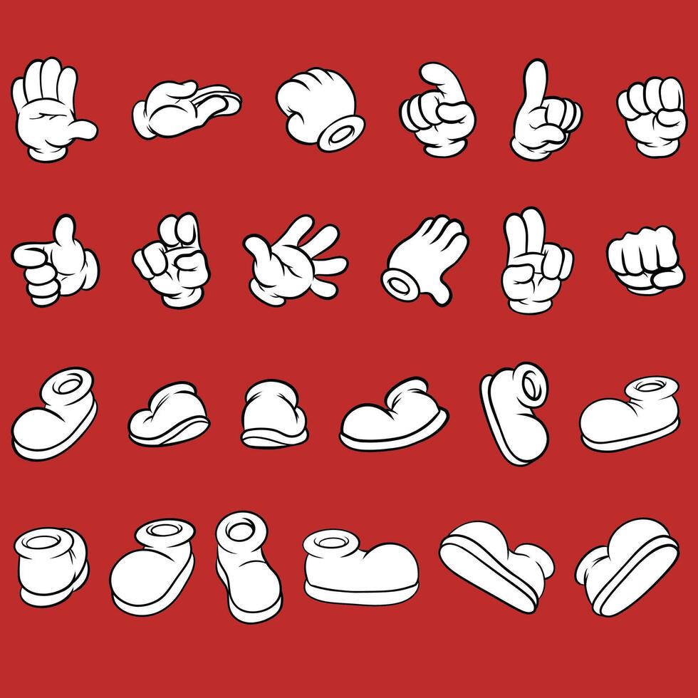 Collection of Cartoon Retro Hands Boots Gloved Design Images vector