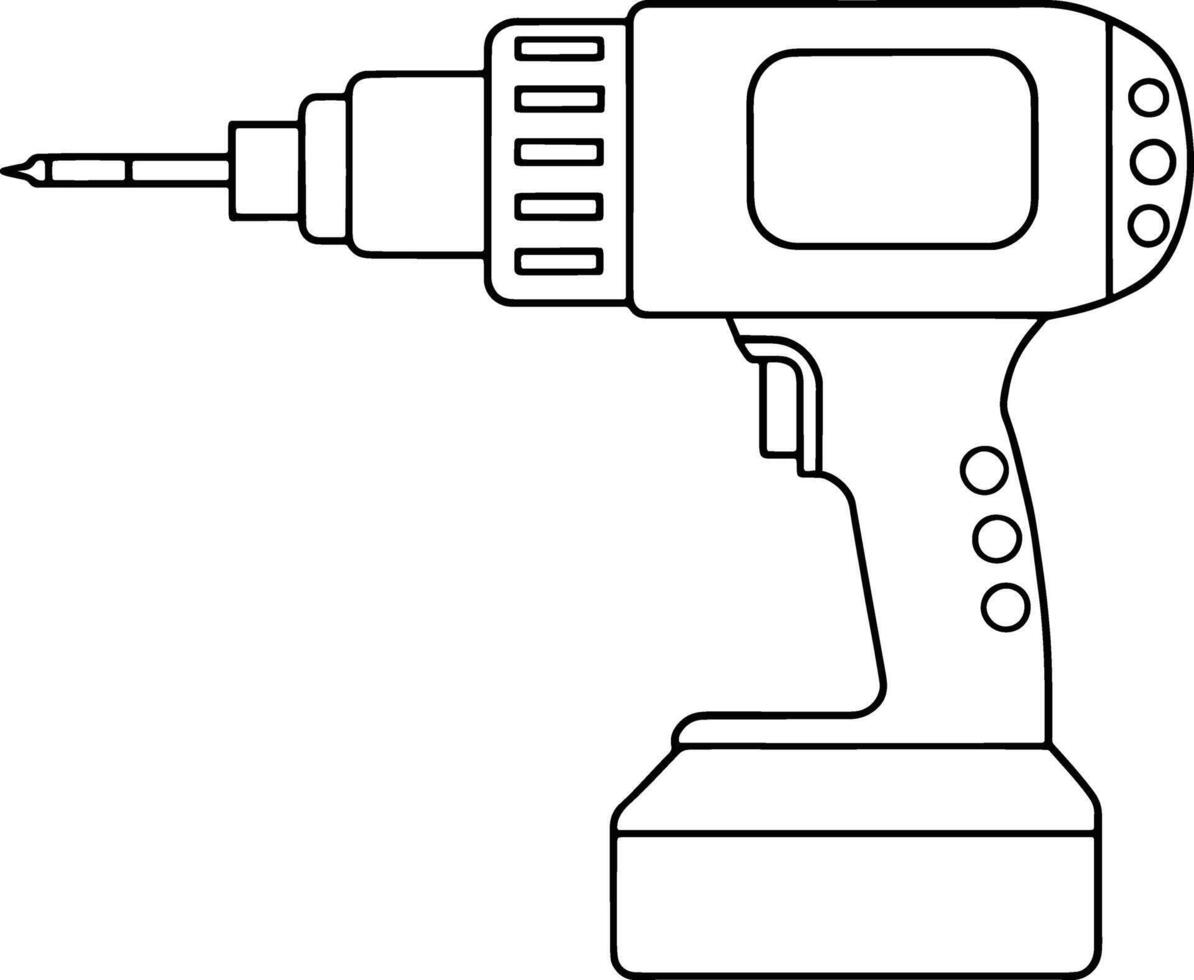 Cordless drill outline drawing handyman tool repair home improvement vector