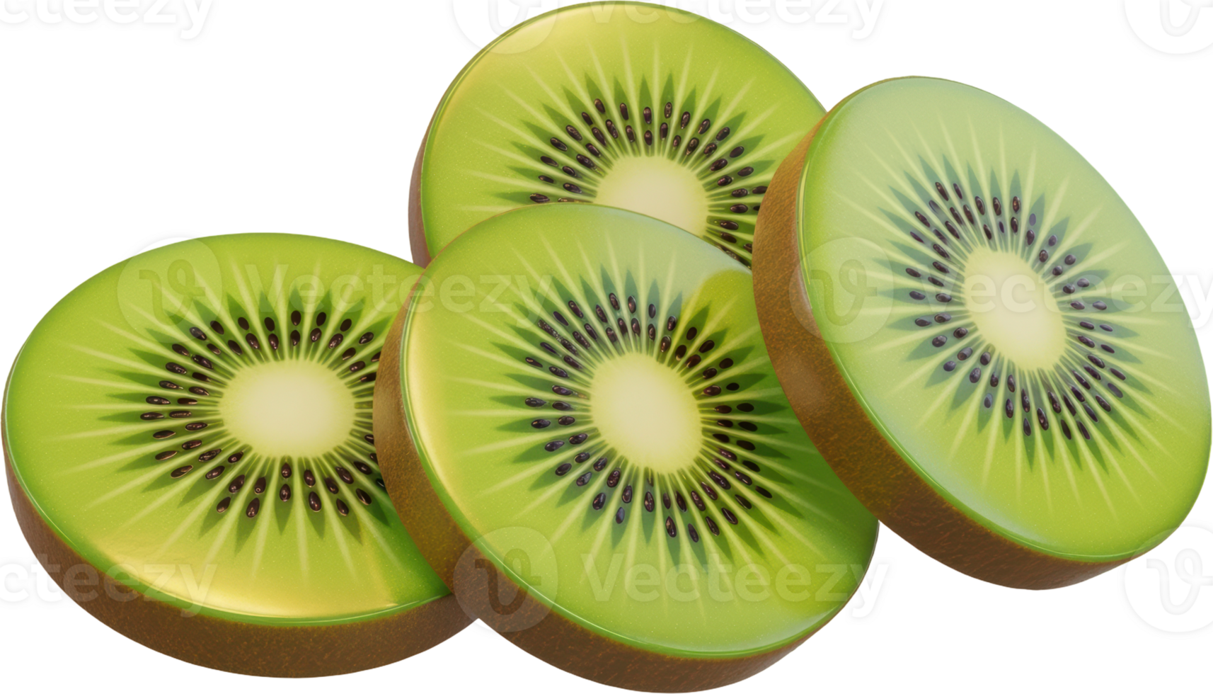 Vibrant green kiwi fruit slices with distinct black seeds, healthy snack png