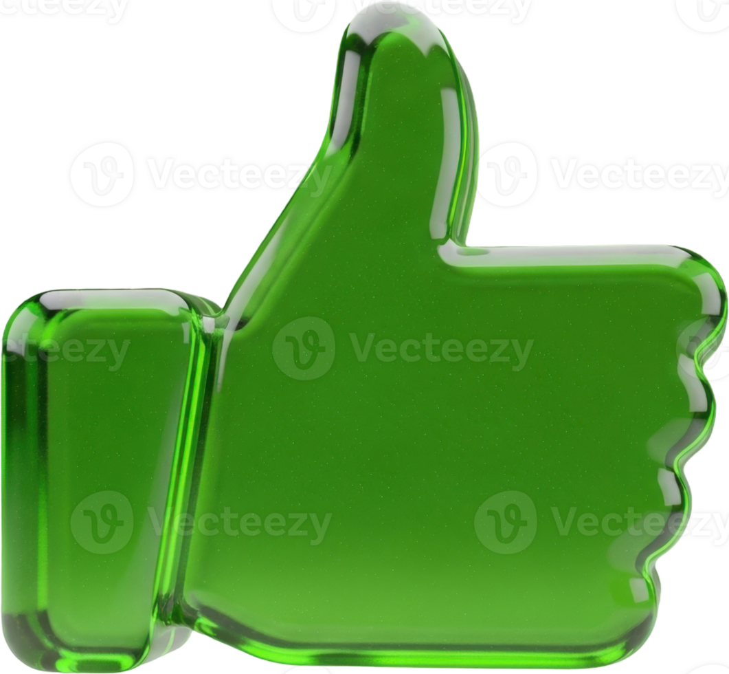 Glossy green 3d thumbs up symbol for approval, positivity, and digital feedback png