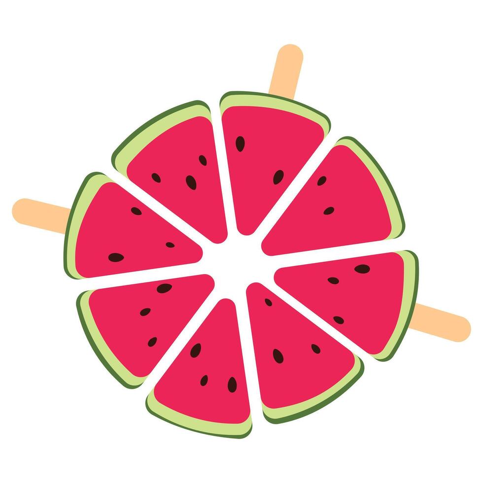 Set of triangular slices of juicy ripe watermelon. Illustration in flat style on white background. vector