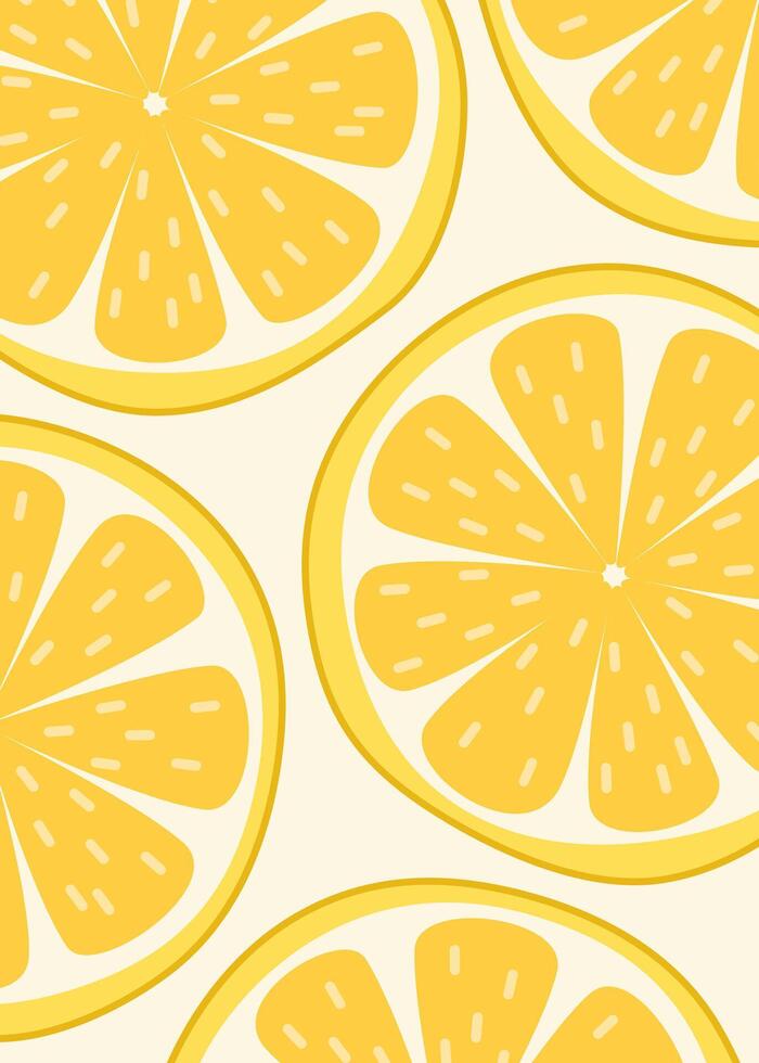 Summer illustration of slice of ripe lemon. Flat style. Mediterranean template for postcard, poster, flyer, banner, banner, drag and drop, cover. vector