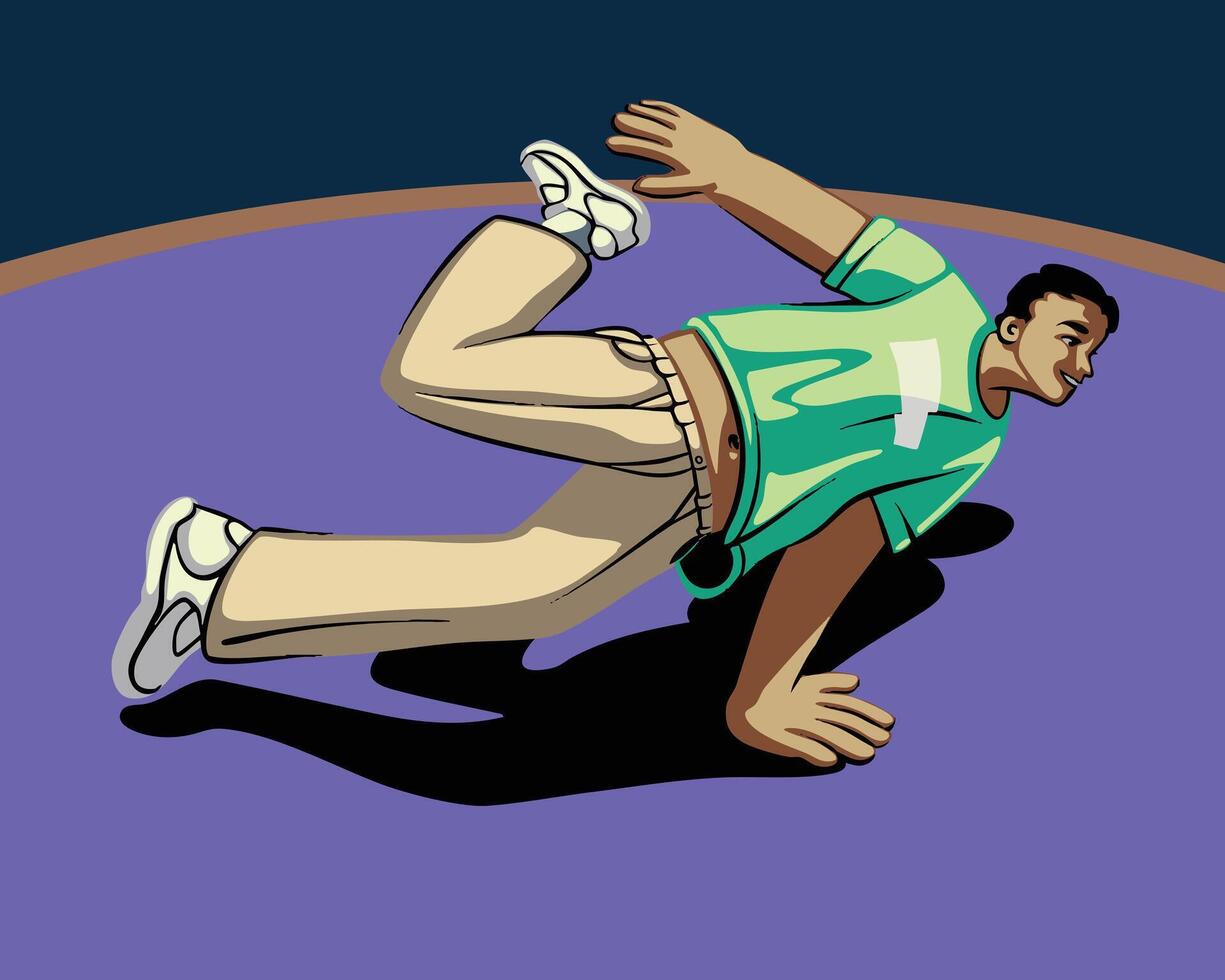 Illustration of an energetic breakdance dancer in motion vector