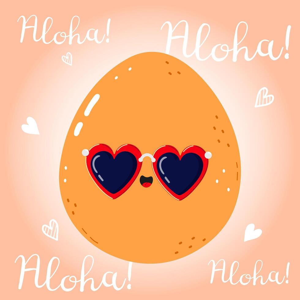 Funny Egg wearing heart-shaped sunglasses is enjoying summer holidays in Hawaii vector