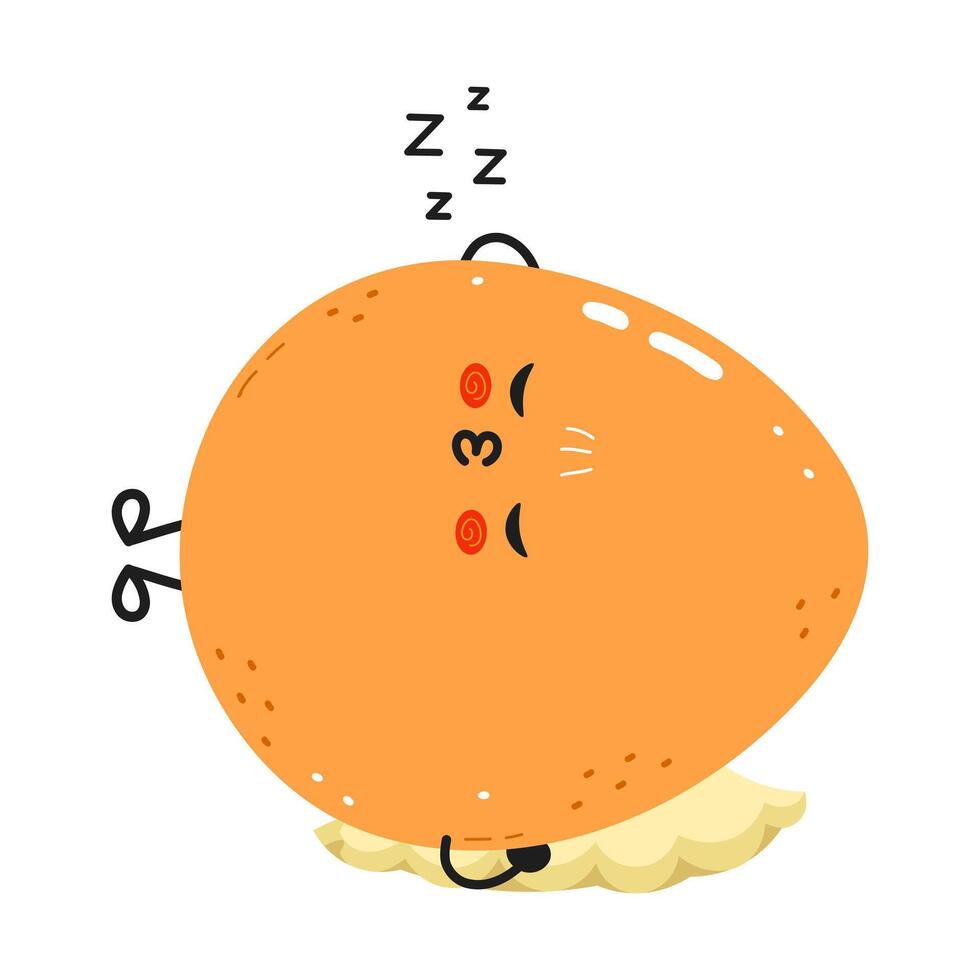Sleepy Egg cartoon character napping in eggshell bed, snoring softly, whimsical breakfast mascot resting peacefully vector