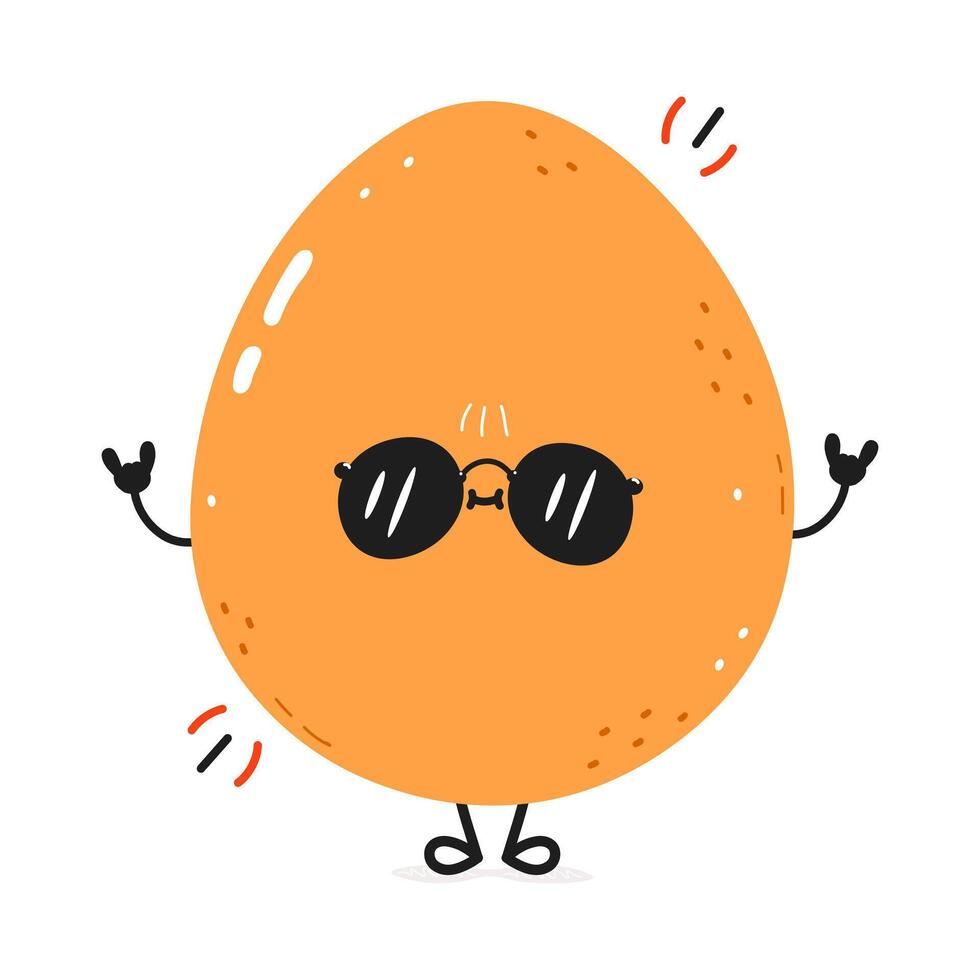 A happy cartoon Egg character wearing sunglasses, giving a rock and roll sign. vector