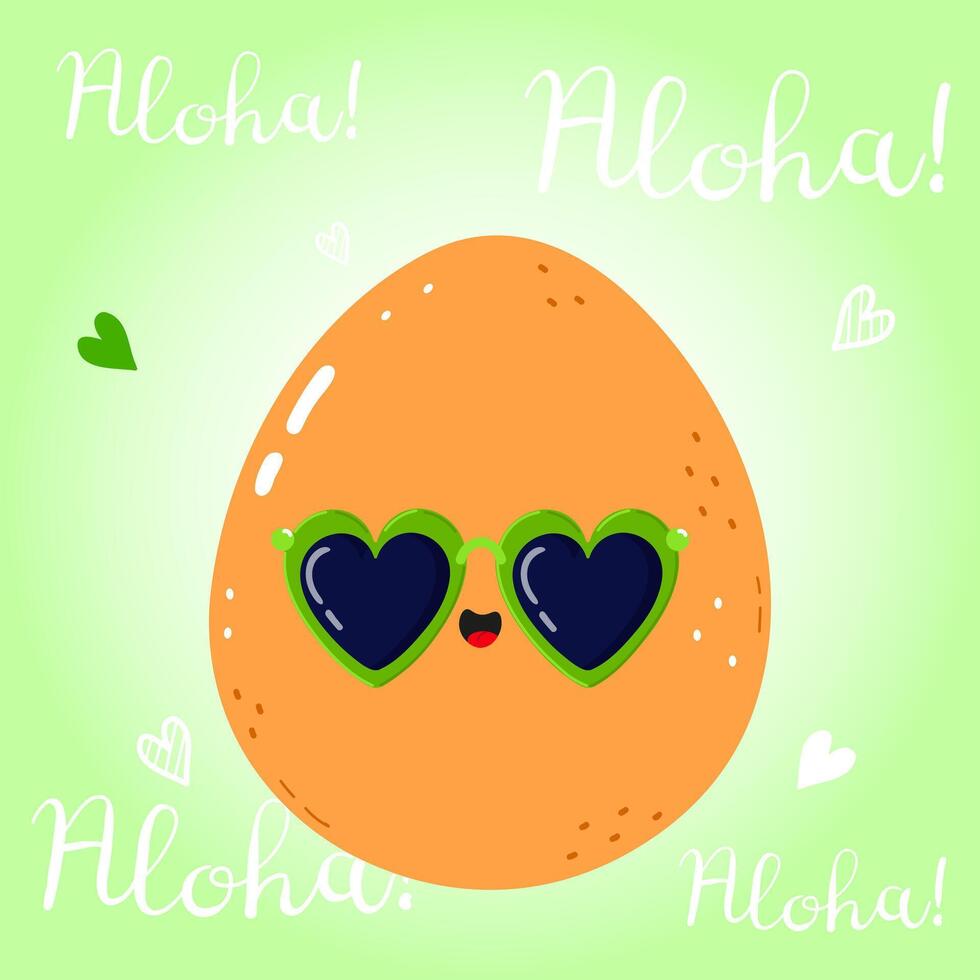A happy cartoon Egg wearing heart sunglasses says Aloha vector