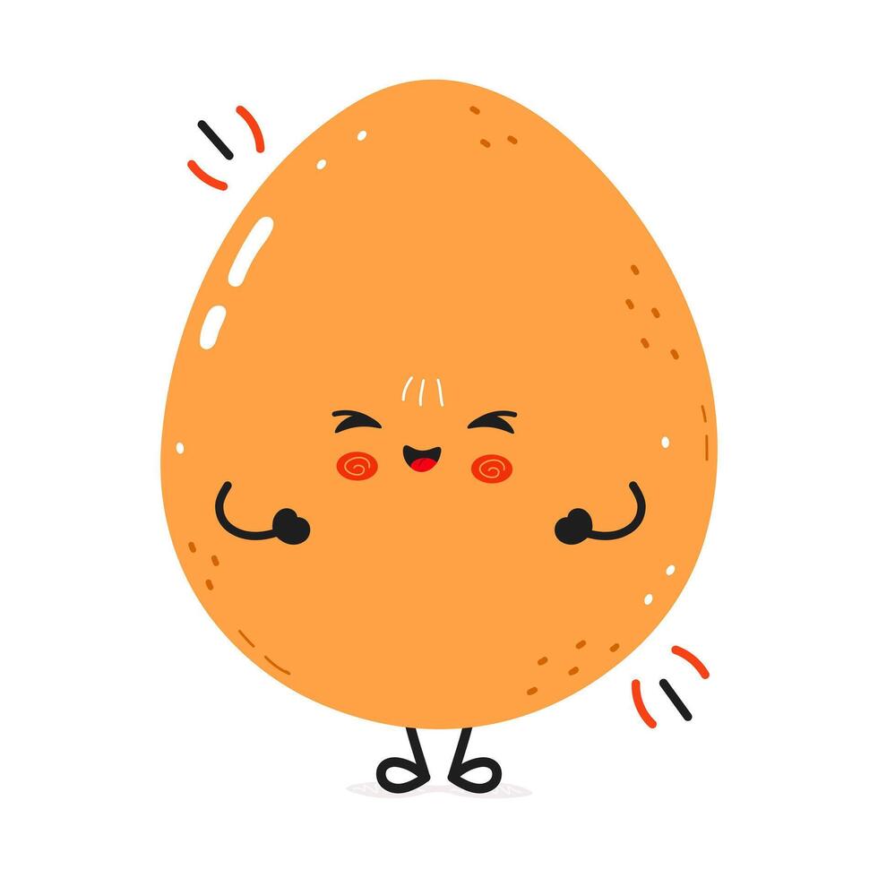 Strong and healthy cartoon egg character flexing biceps, promoting healthy food and lifestyle vector