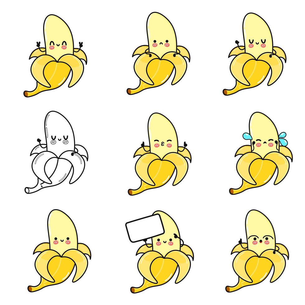 Cute banana characters with expressions vector