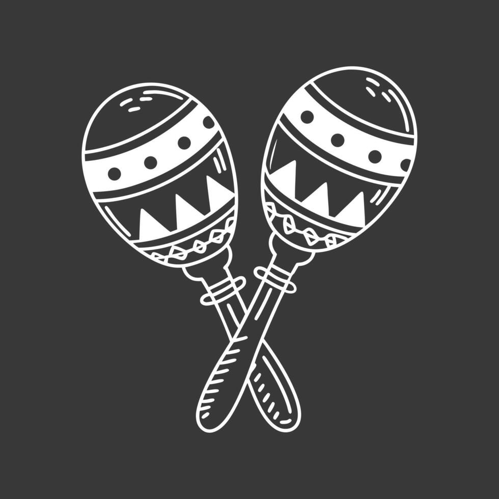 Pair of detailed hand drawn monochrome maracas with ethnic patterns. National symbol of Mexico. Sketch, illustration. vector