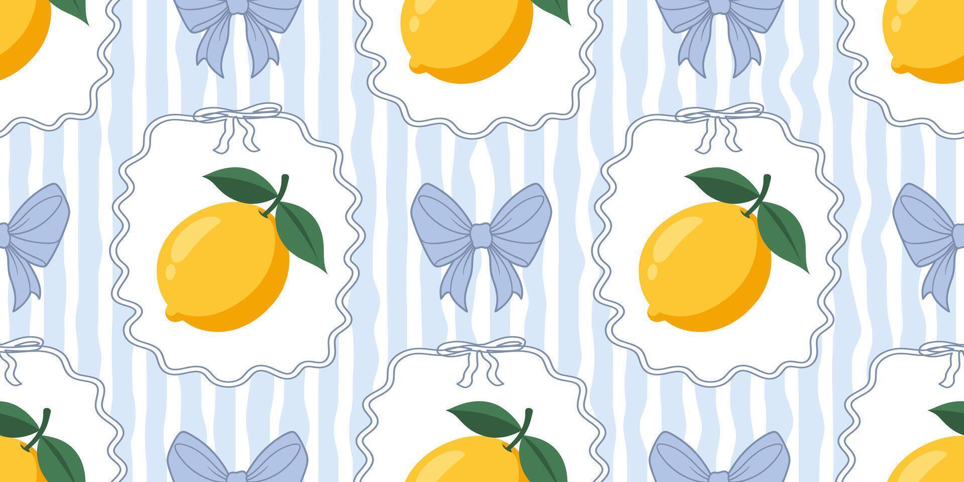 Lemon and blue bow pattern design vector