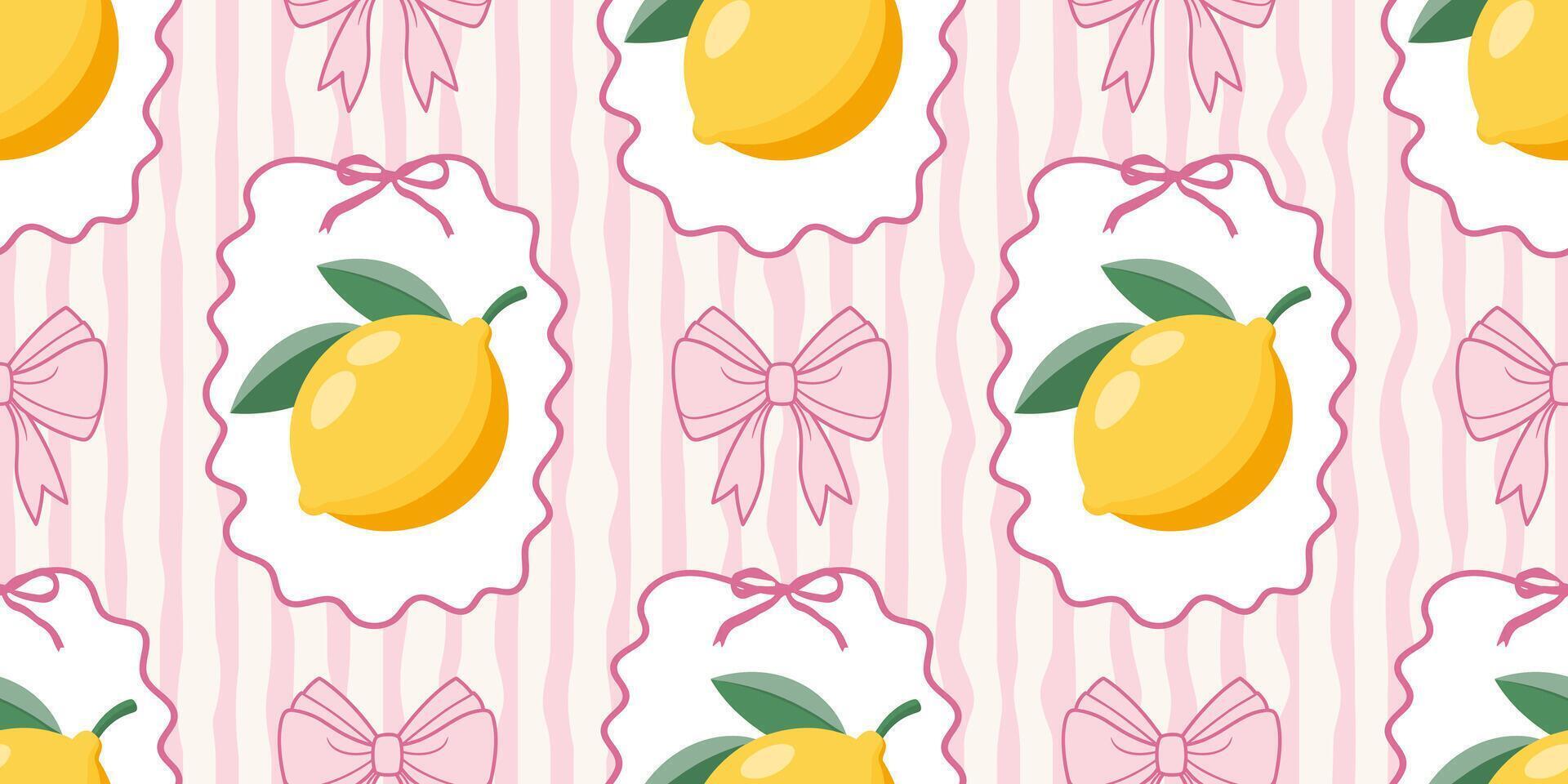 Lemon pattern with pink bows vector