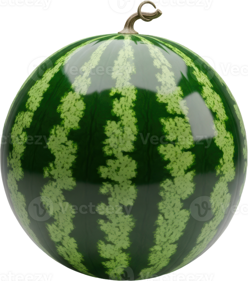 Vibrant whole watermelon with a curled stem, perfect for refreshing summer concepts. png