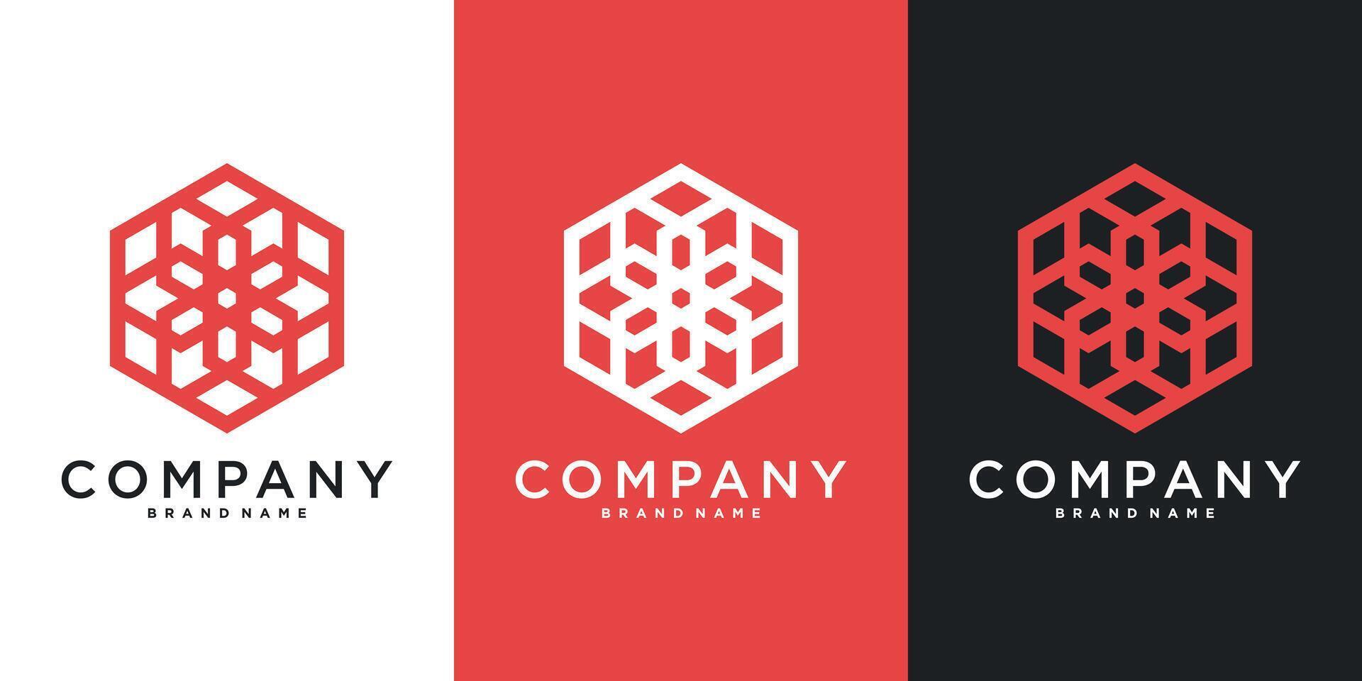 Hexagon logo design with unique line style. Premium vector