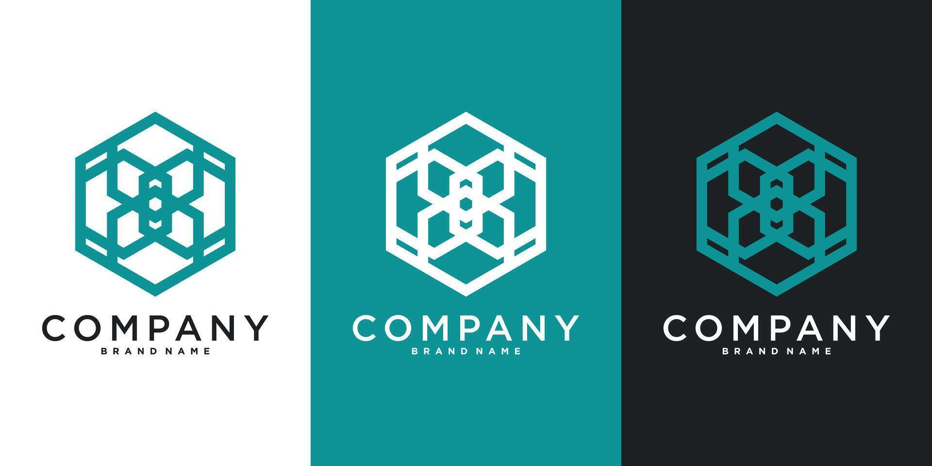Hexagon logo design unique line style vector