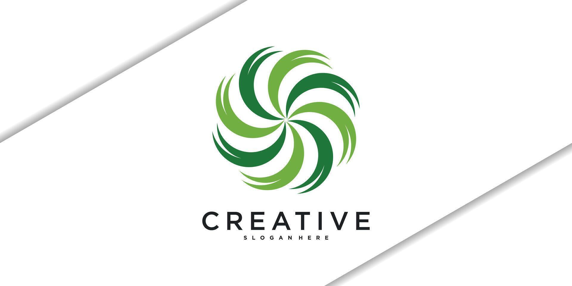 Circular leaf logo design template. Premium vector