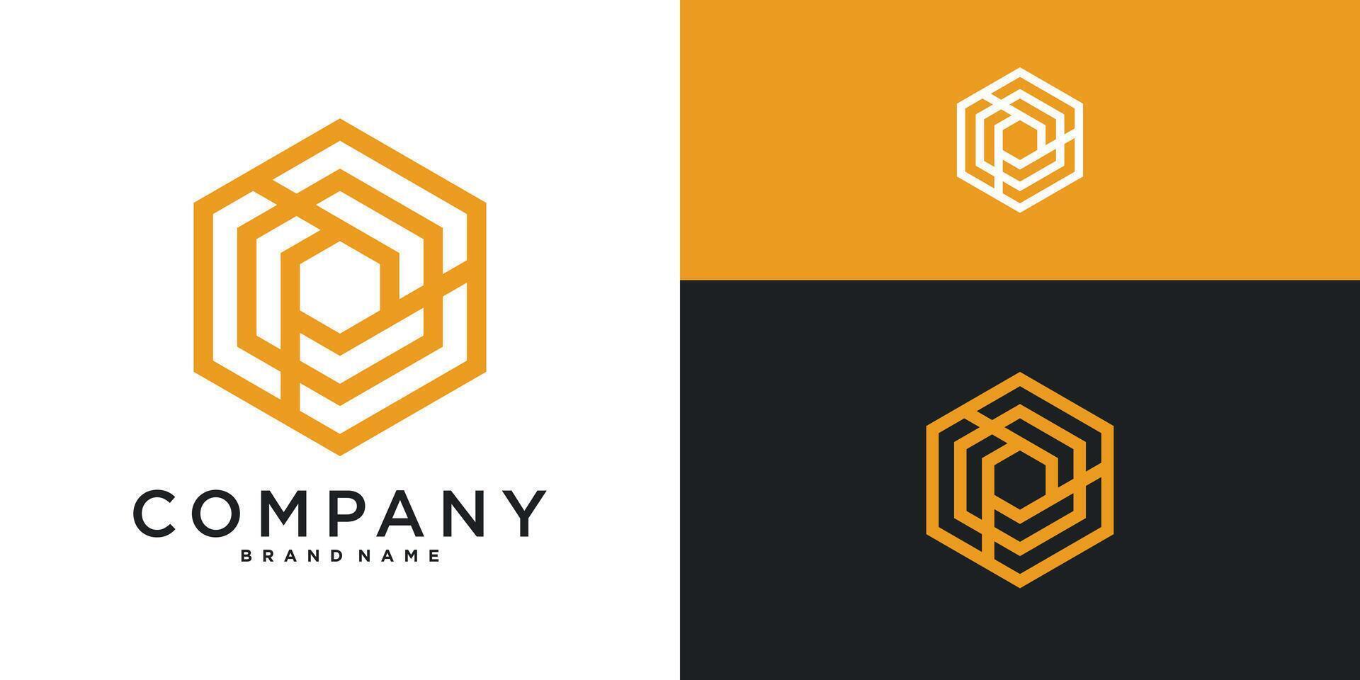 Hexagon logo design with line style. vector