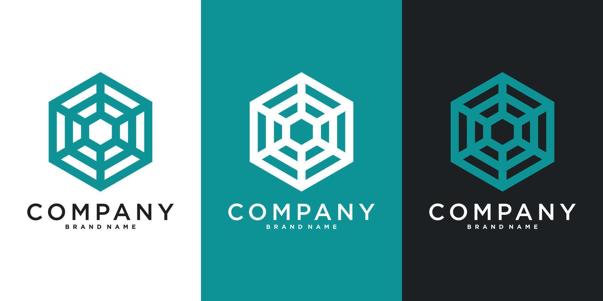 Hexagon logo design unique line style. Premium vector