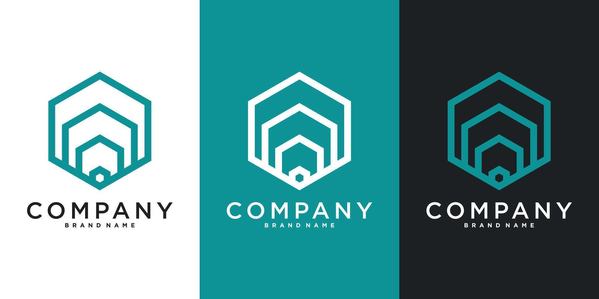 Hexagon logo design with line style. Premium vector