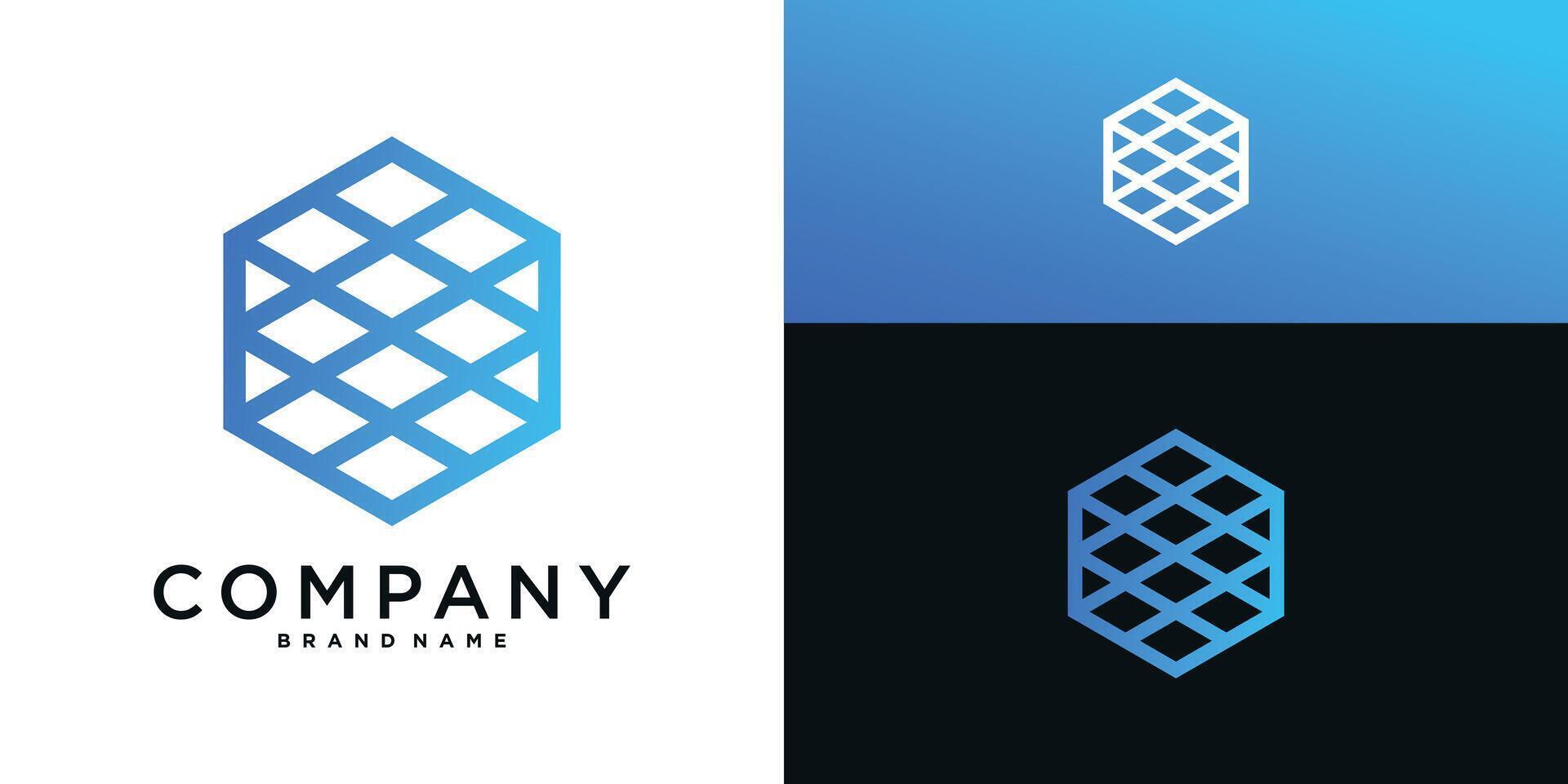 Hexagon logo design with unique line style. vector