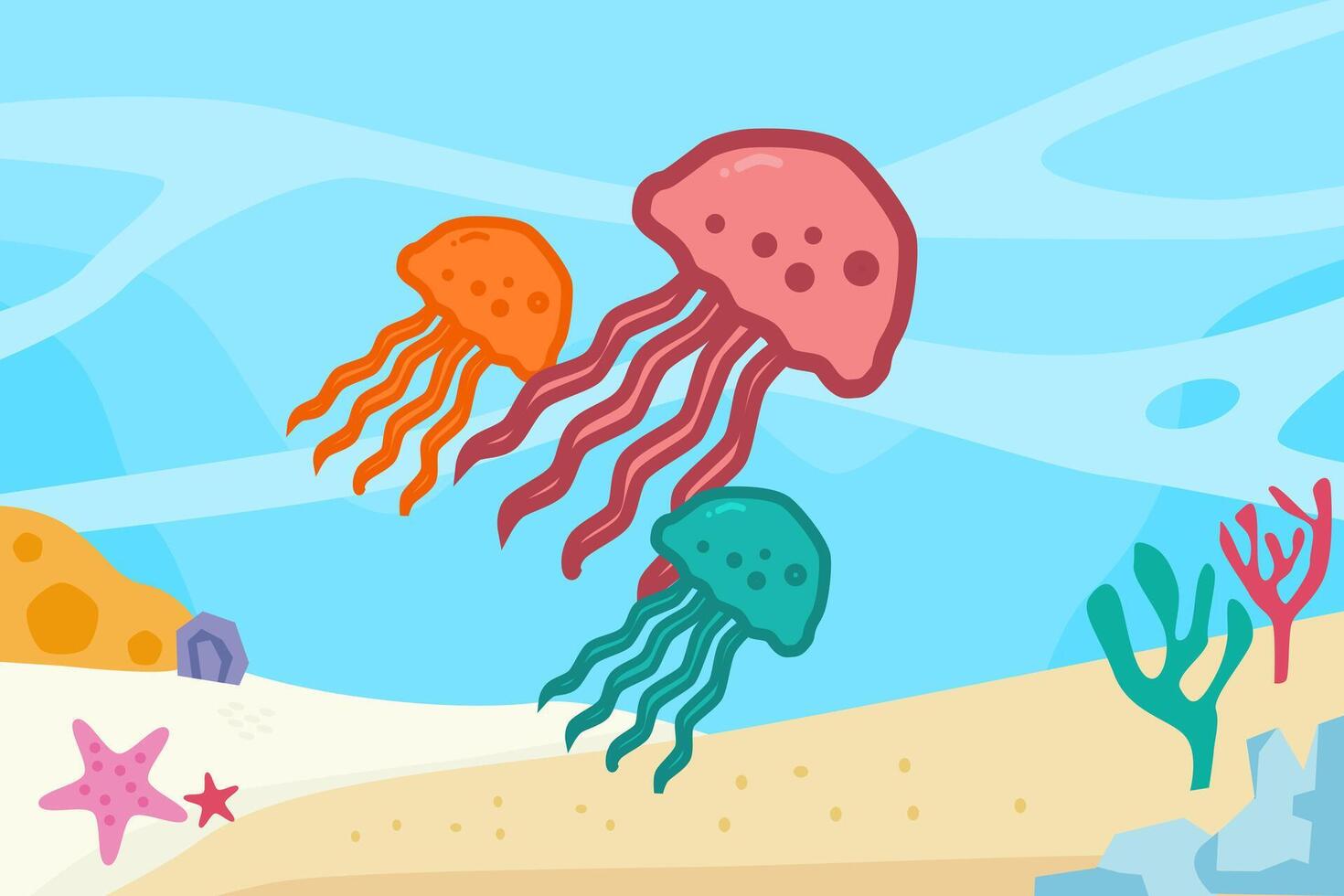 Playful Jellyfish in a Bright Seabed Illustration vector