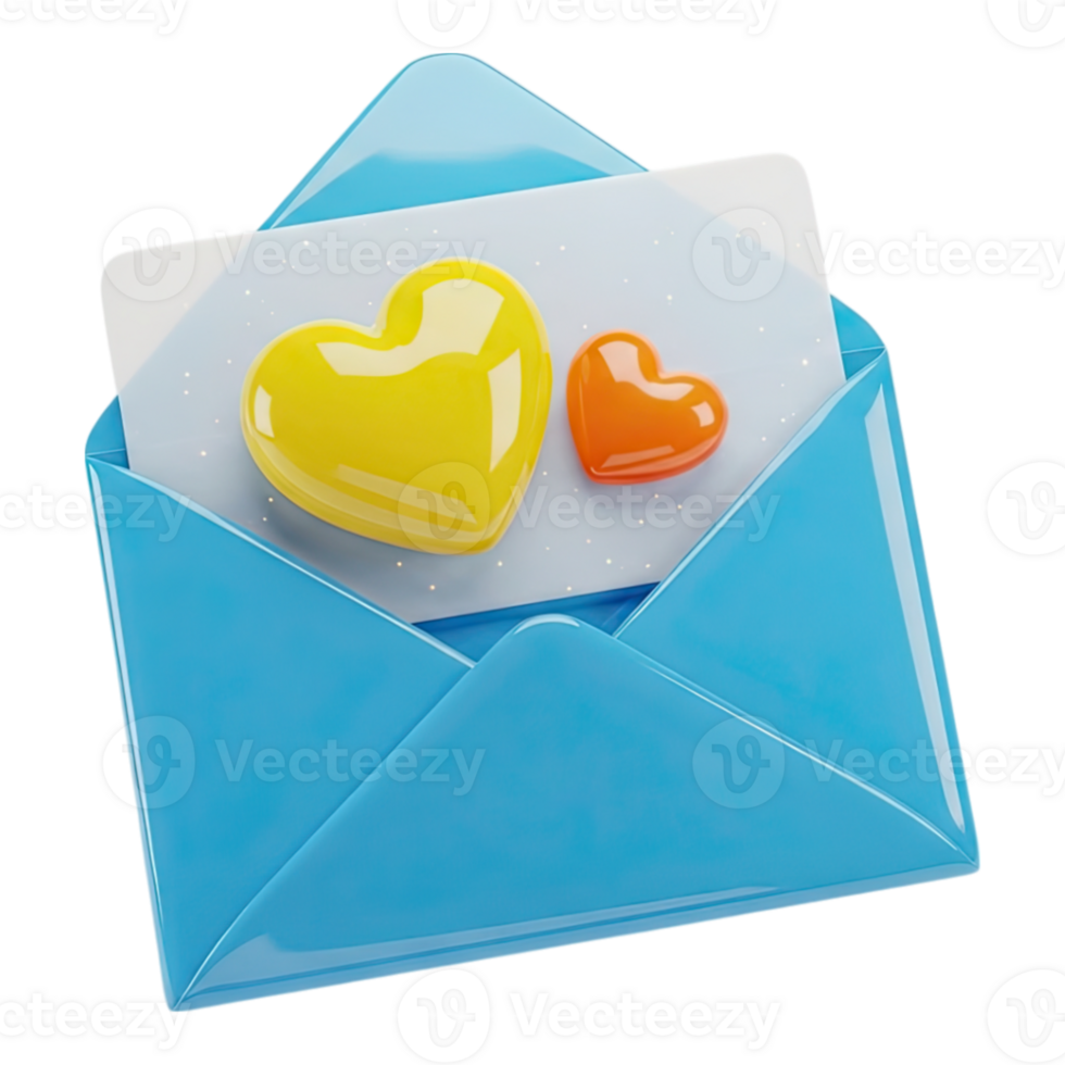 Glossy blue envelope with love hearts on card, special message delivery png