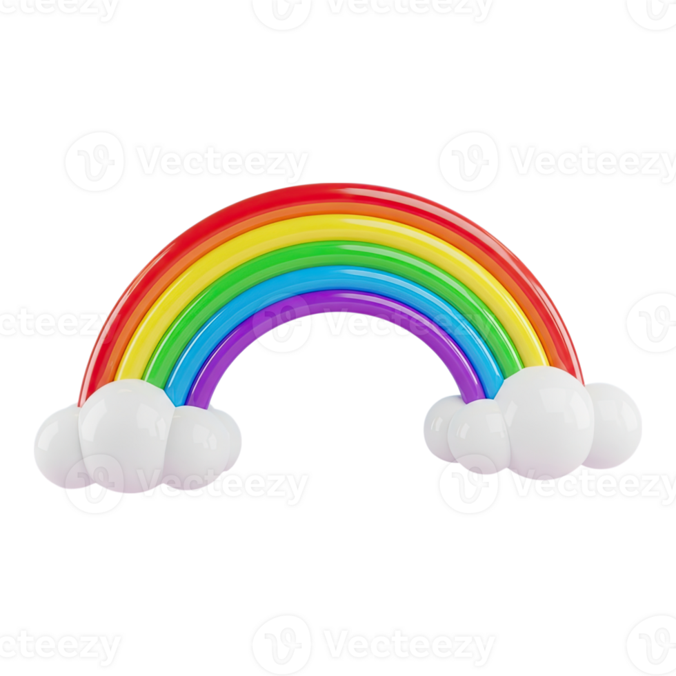 Vibrant 3d rainbow with fluffy clouds, colorful arch of hope and happiness png