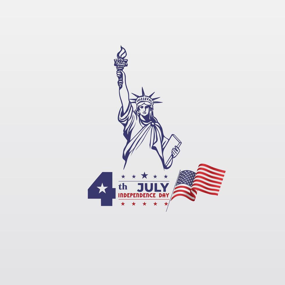 Fourth of July Independence Day with statue of liberty on white background vector