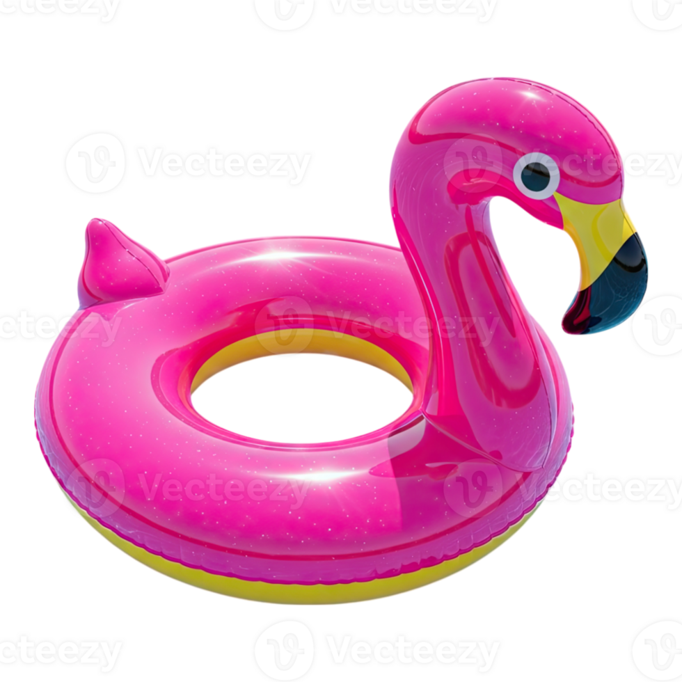 Bright pink inflatable flamingo pool float perfect for summer vacations png