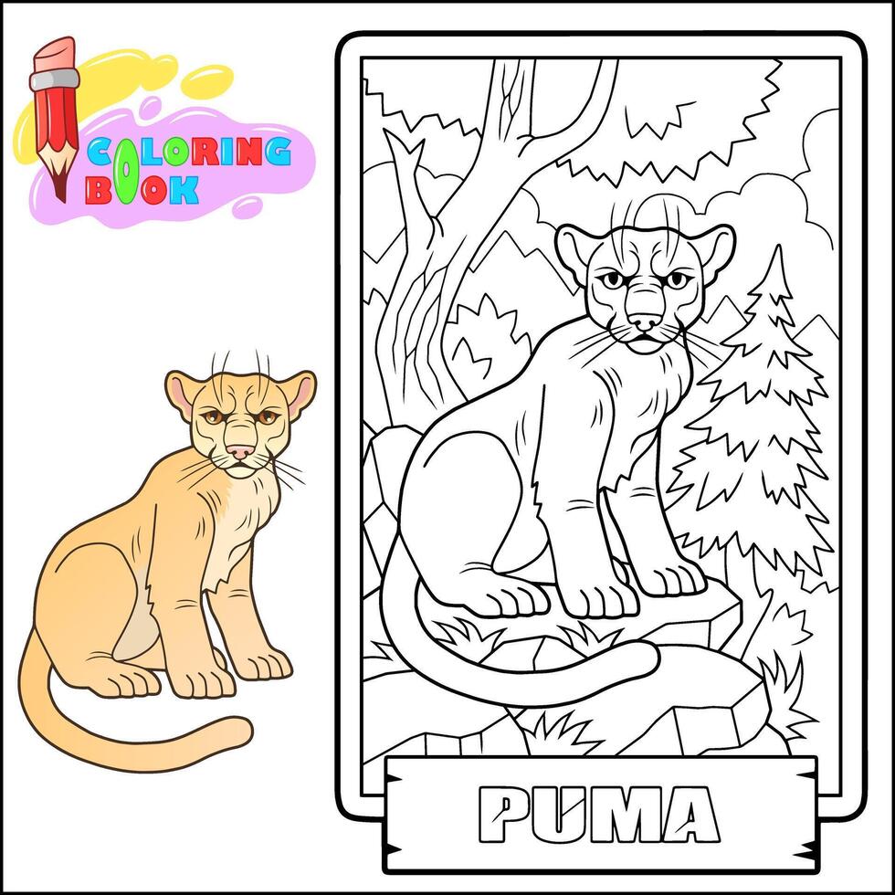 puma, outline illustration, coloring page for kids vector