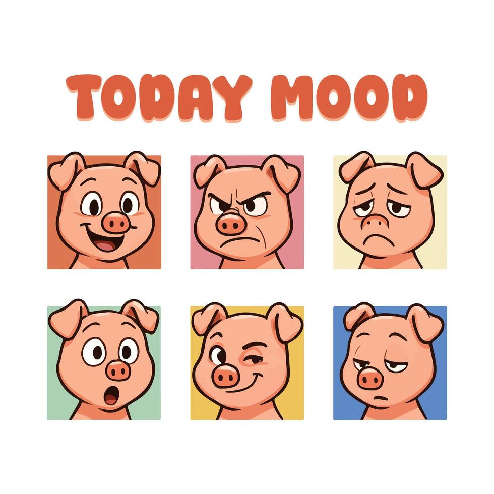 Piggy Expression Today Mood Clothing And Sticker Design vector