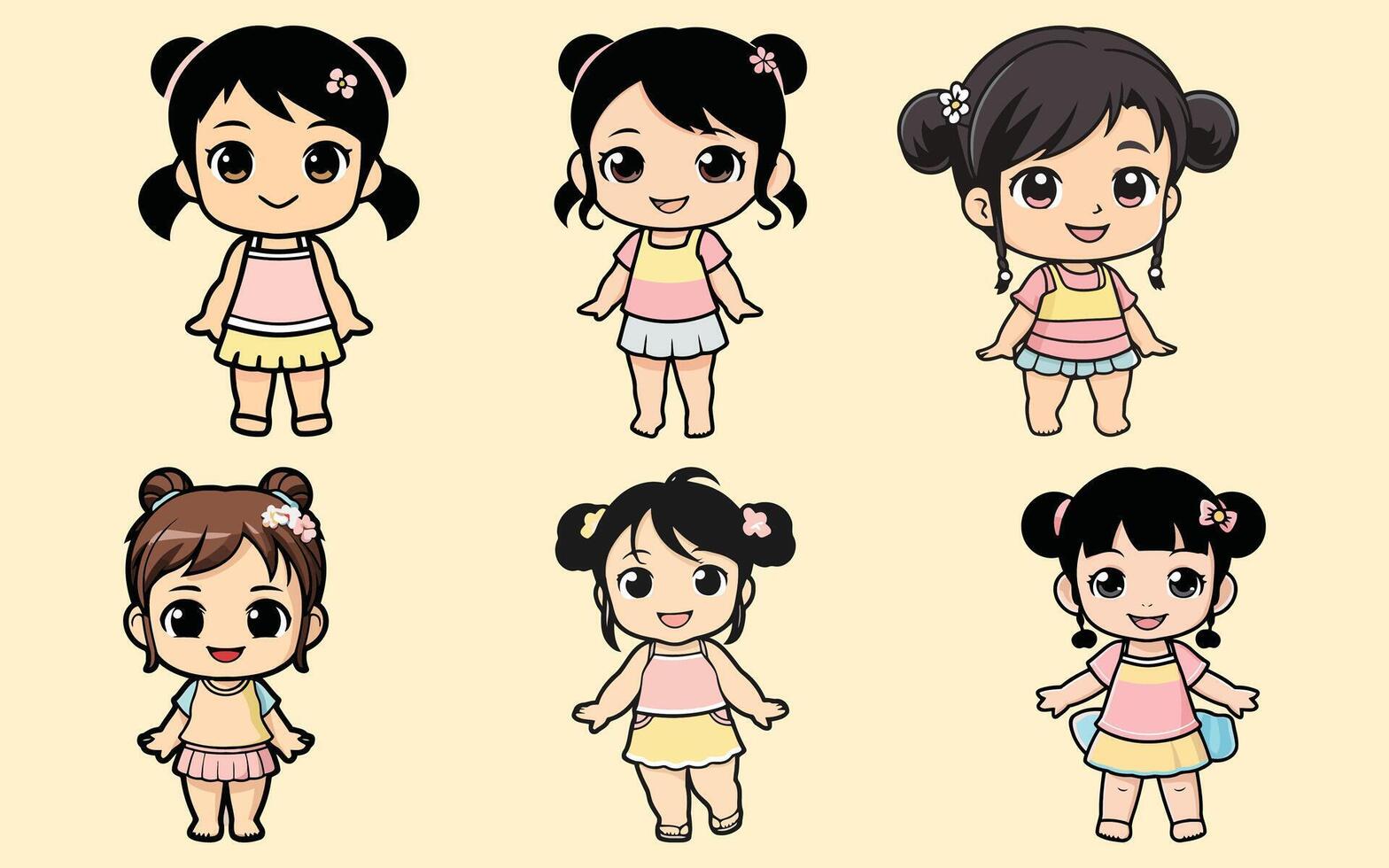 chibi kids bundle cute children in swimwear character set vector