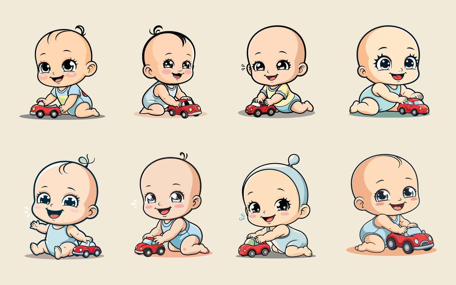 chibi babies bundle adorable cute little baby character vector