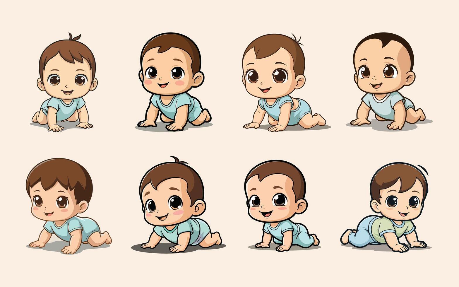 chibi babies bundle adorable cute baby character vector