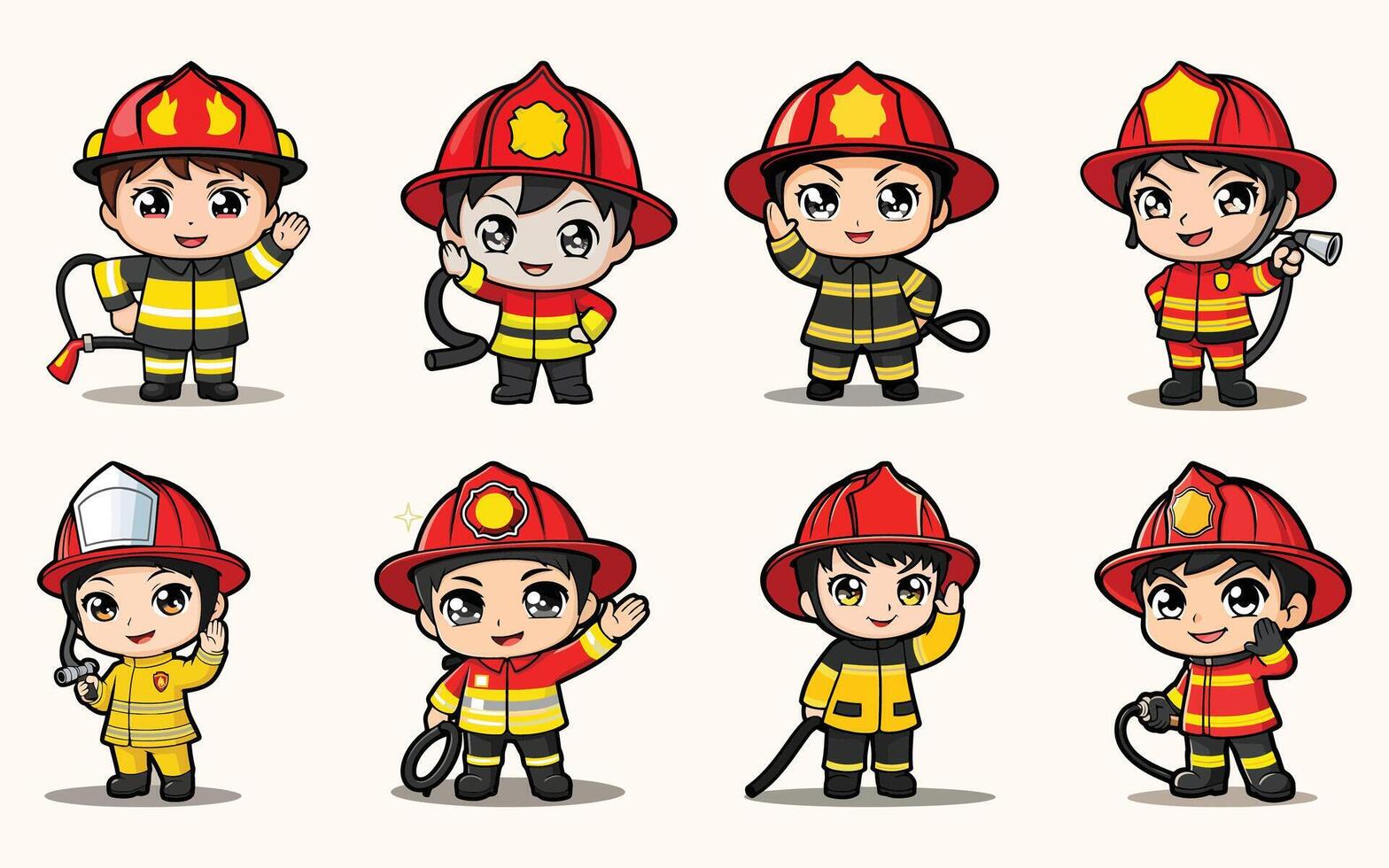 adorable chibi firefighter character with fire rescue gear vector